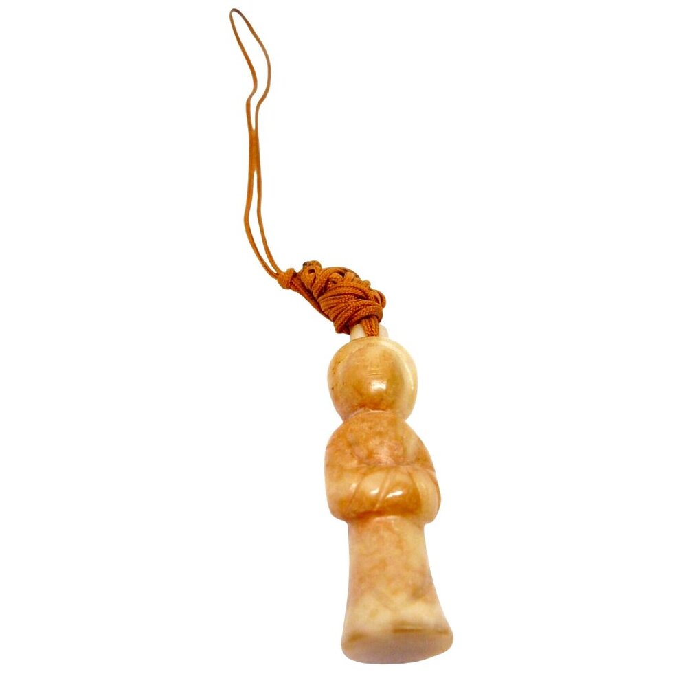 Vintage Intricate Hand-Carved Jade Figurine Ornament Braided Cord Hanger Asian